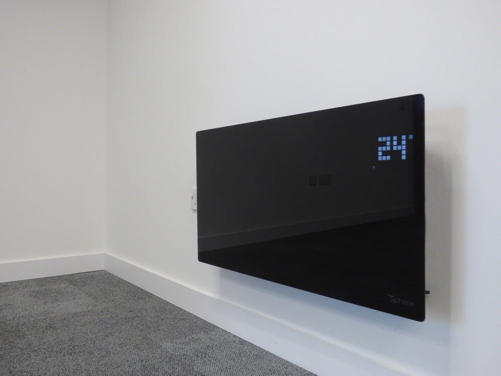 ThermoSphere Flat Glass Panel Heater 1500W - Black - Trusted Building Supplies