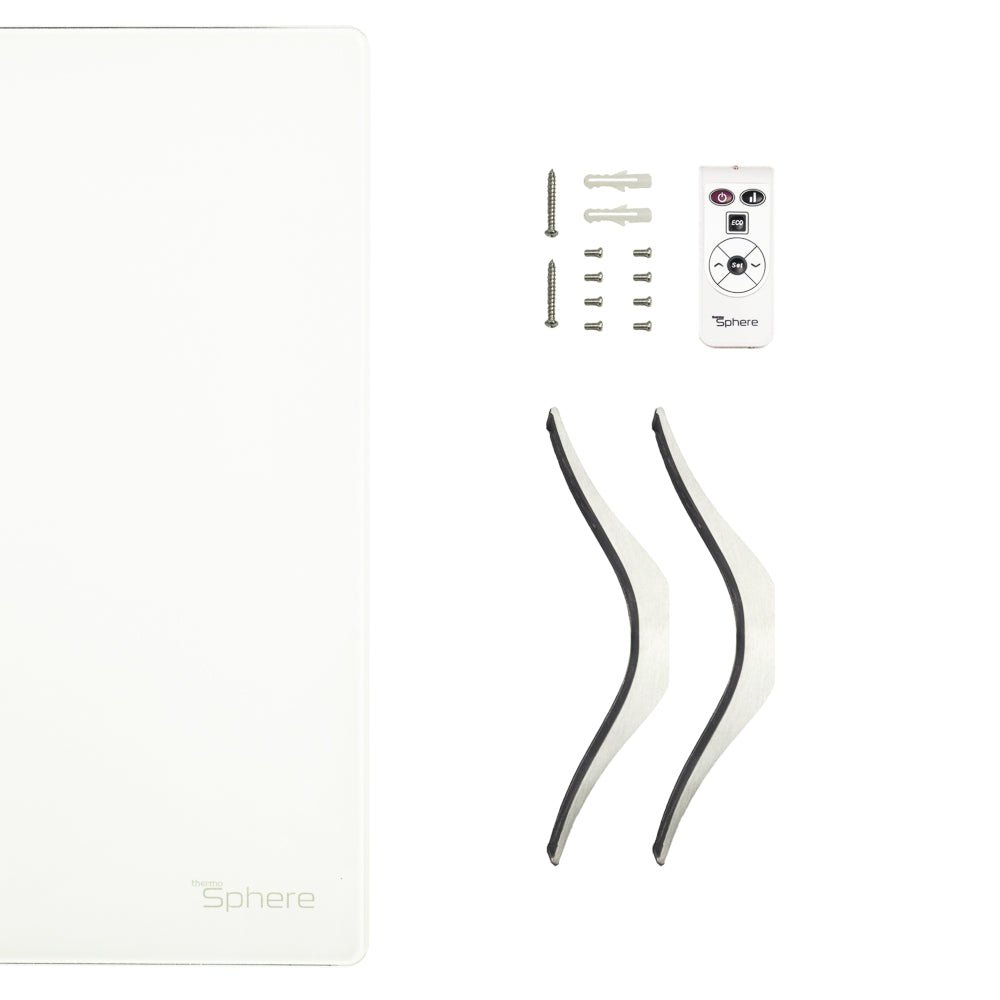 ThermoSphere Flat Glass Panel Heater 1500W - White - Trusted Building Supplies