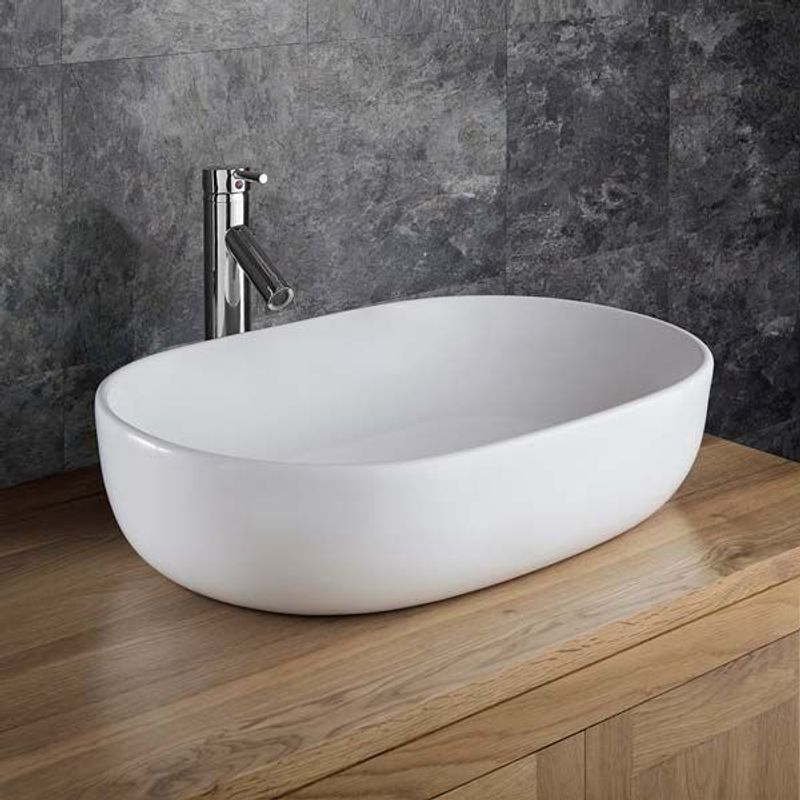 Alara White Ceramic Curved Edges Large Oval Basin 600mm x 425mm - Trusted Building Supplies