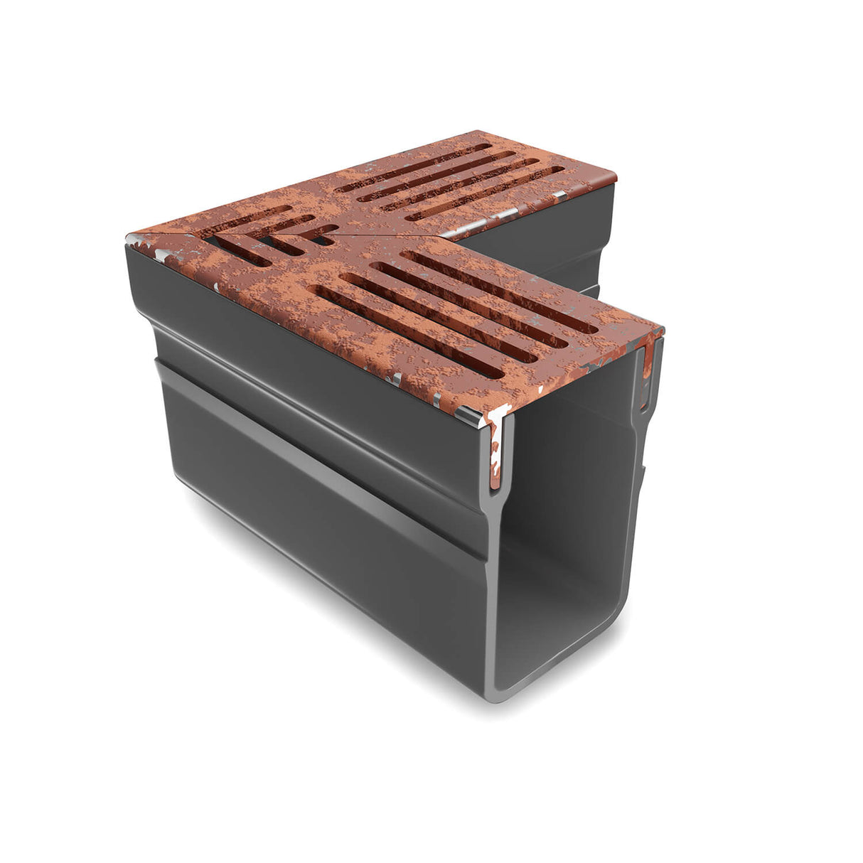 Alusthetic Threshold Channel Drain Corner with CorTen Steel Grating - Trusted Building Supplies