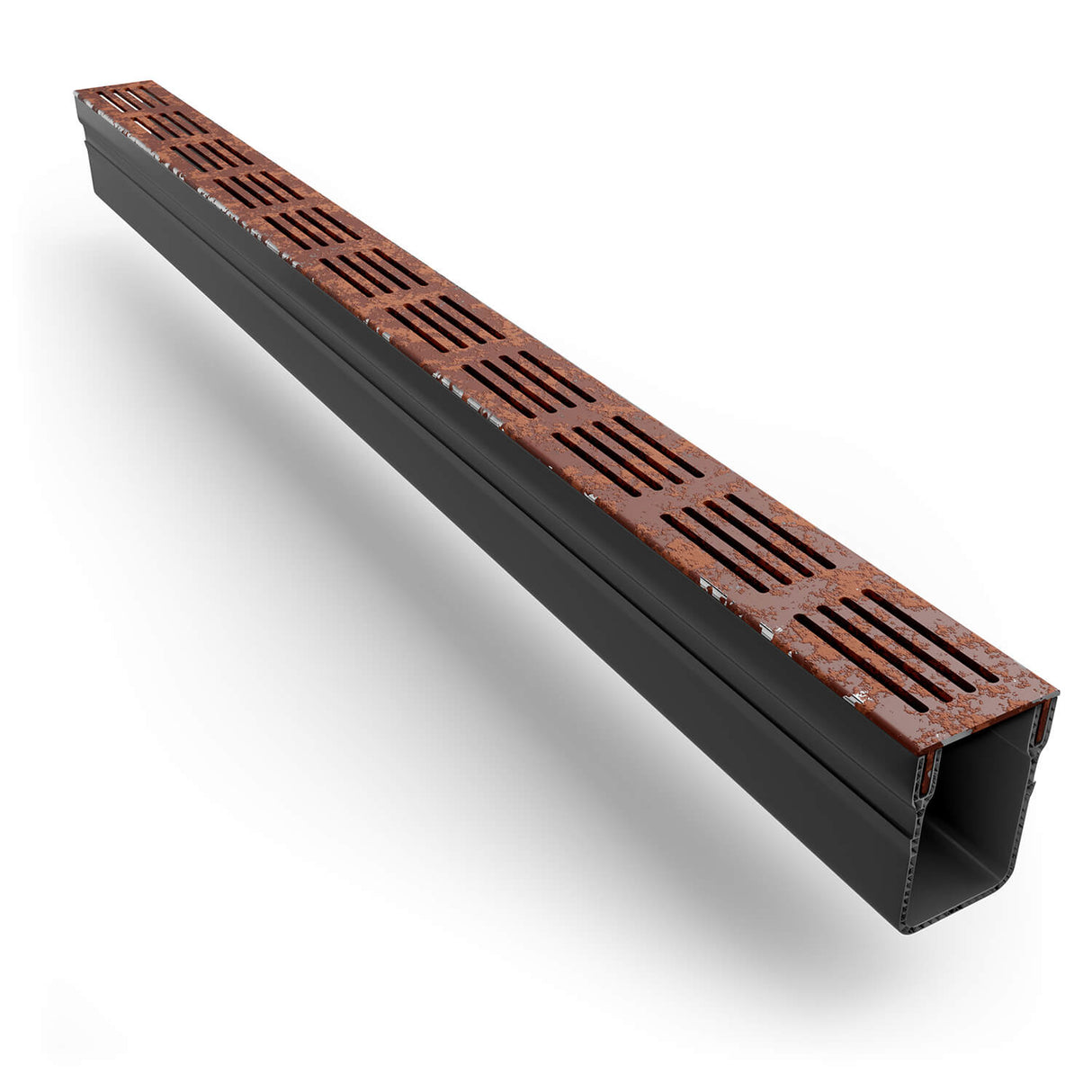 Alusthetic Threshold Channel Drain with CorTen Steel Grating - 1000mm - Trusted Building Supplies