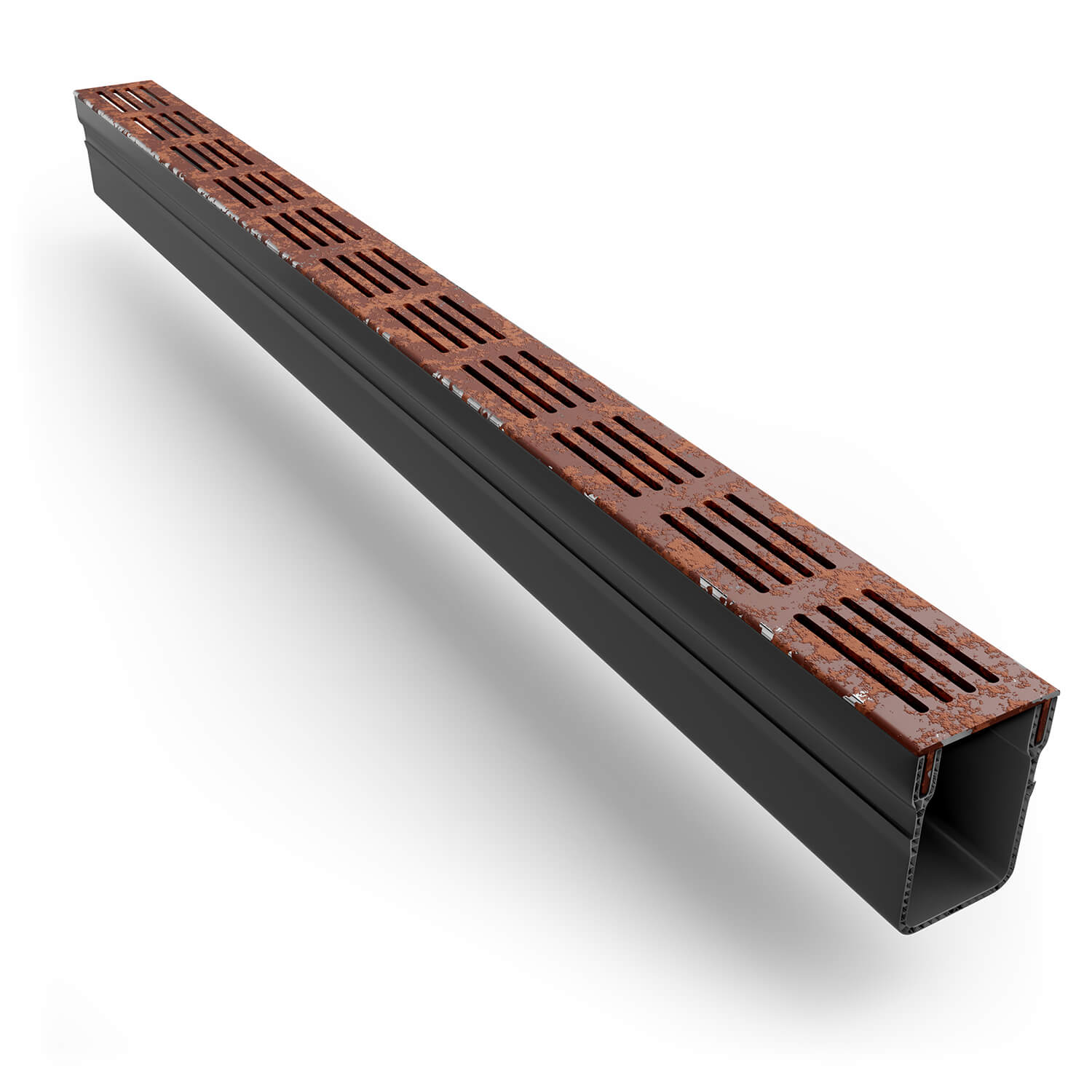 Alusthetic Threshold Channel Drain with CorTen Steel Grating - 1000mm - Trusted Building Supplies