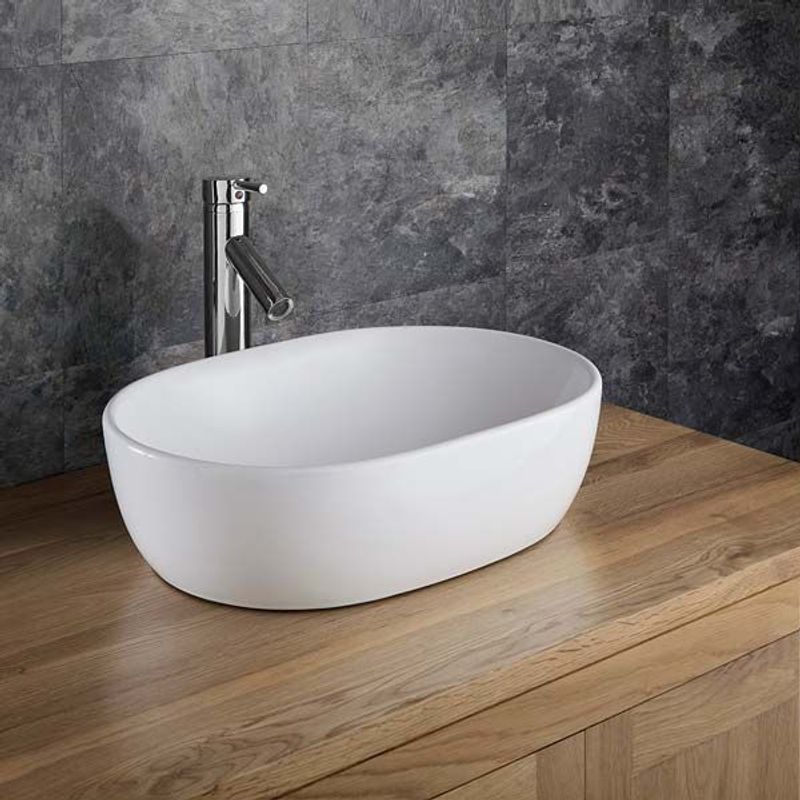 Arta White Ceramic Curved Edges Oval Countertop Basin 480mm x 345mm - Trusted Building Supplies
