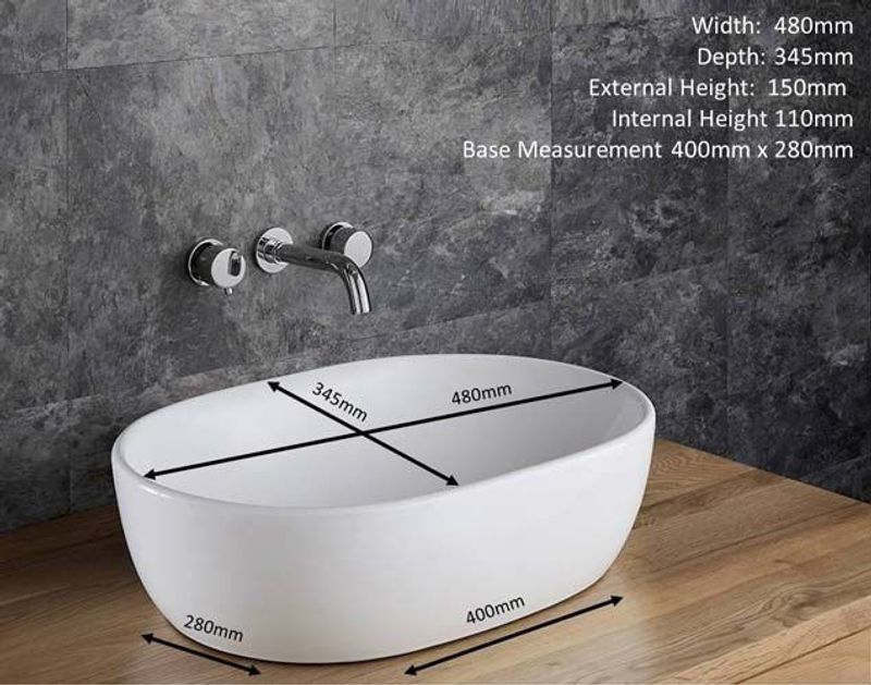 Arta White Ceramic Curved Edges Oval Countertop Basin 480mm x 345mm - Trusted Building Supplies