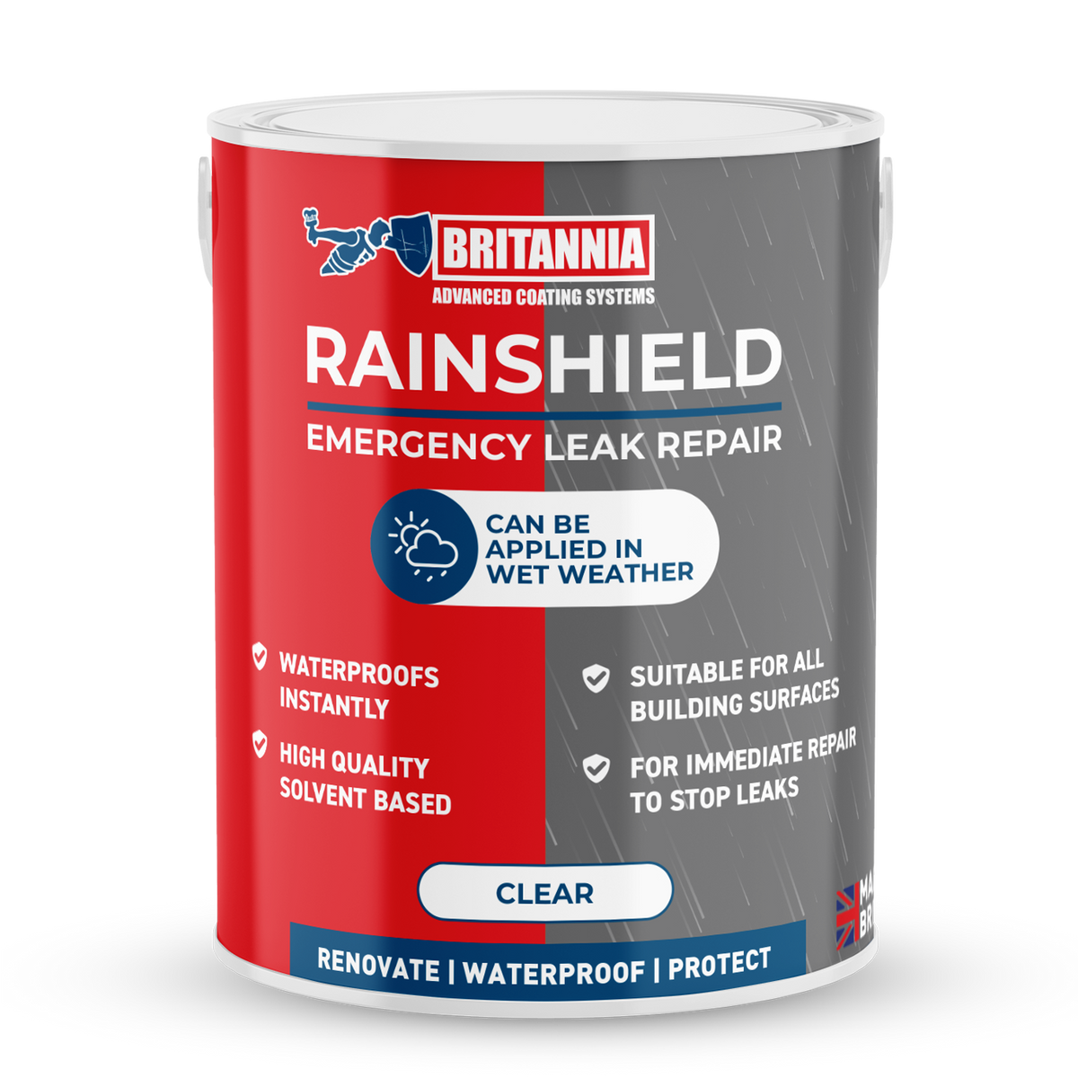 Britannia Paints Rainshield clear emergency roof leak repair coating, 5 litre