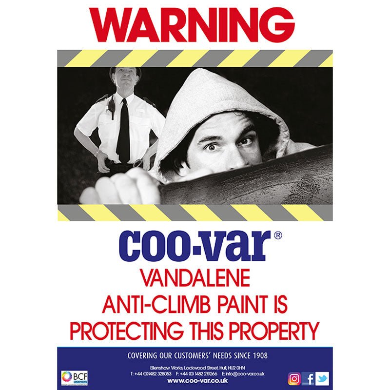 Coo - Var Vandalene Anti - Climb Paint Warning Sign - Trusted Building Supplies