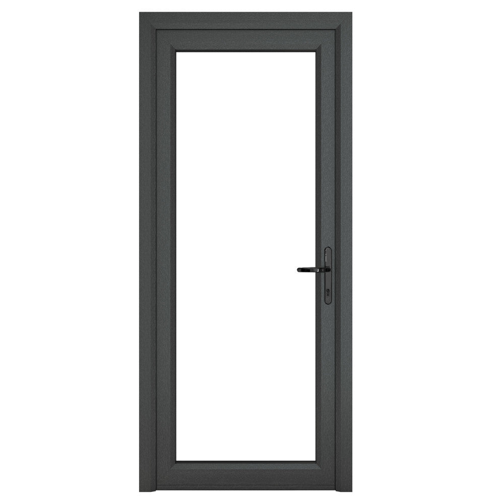 Crystal uPVC Grey Left Hand Inwards Clear Double Glazed Full Glass Single Door - Trusted Building Supplies