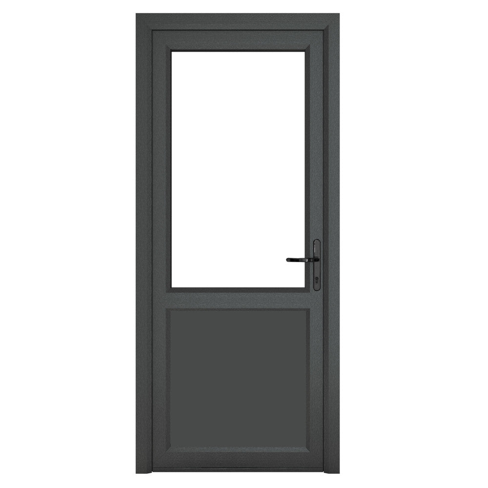 Crystal uPVC Grey Left Hand Inwards Clear Double Glazed Half Glass Half Panel Single Door - Trusted Building Supplies