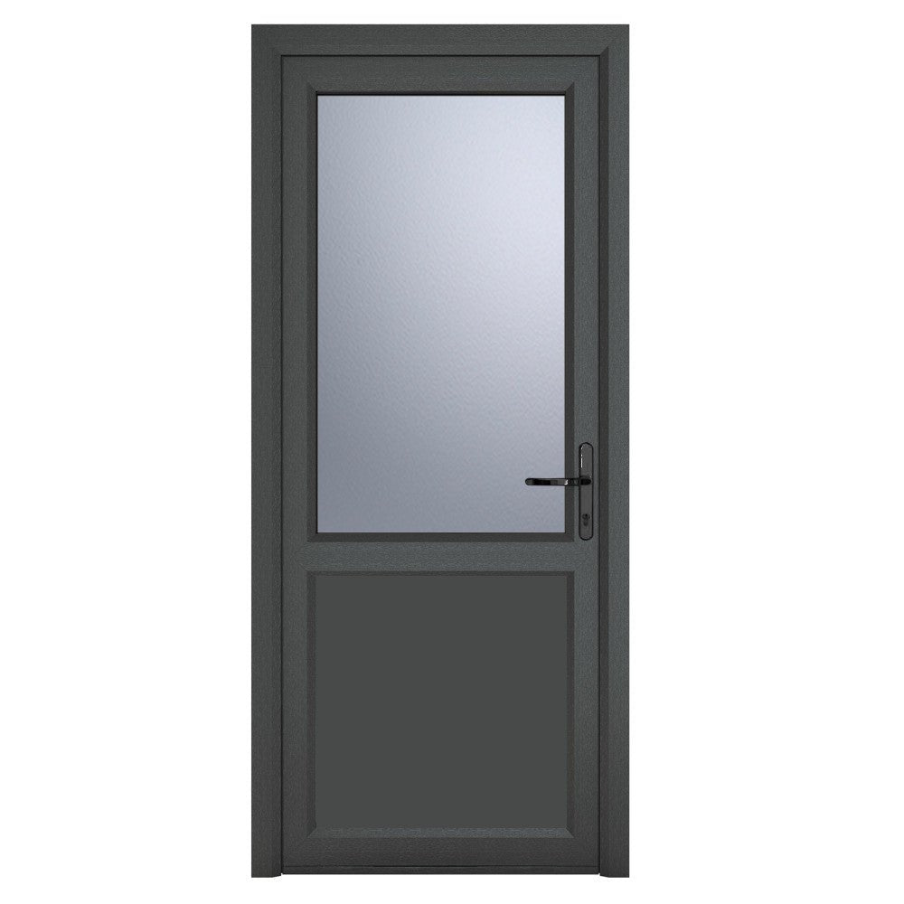 Crystal uPVC Grey Left Hand Inwards Obscure Double Glazed Half Glass Half Panel Single Door - Trusted Building Supplies