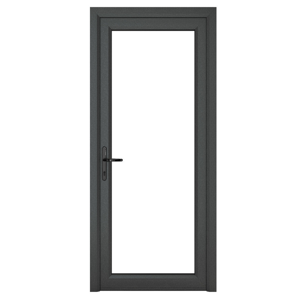 Crystal uPVC Grey Right Hand Inwards Clear Double Glazed Full Glass Single Door - Trusted Building Supplies