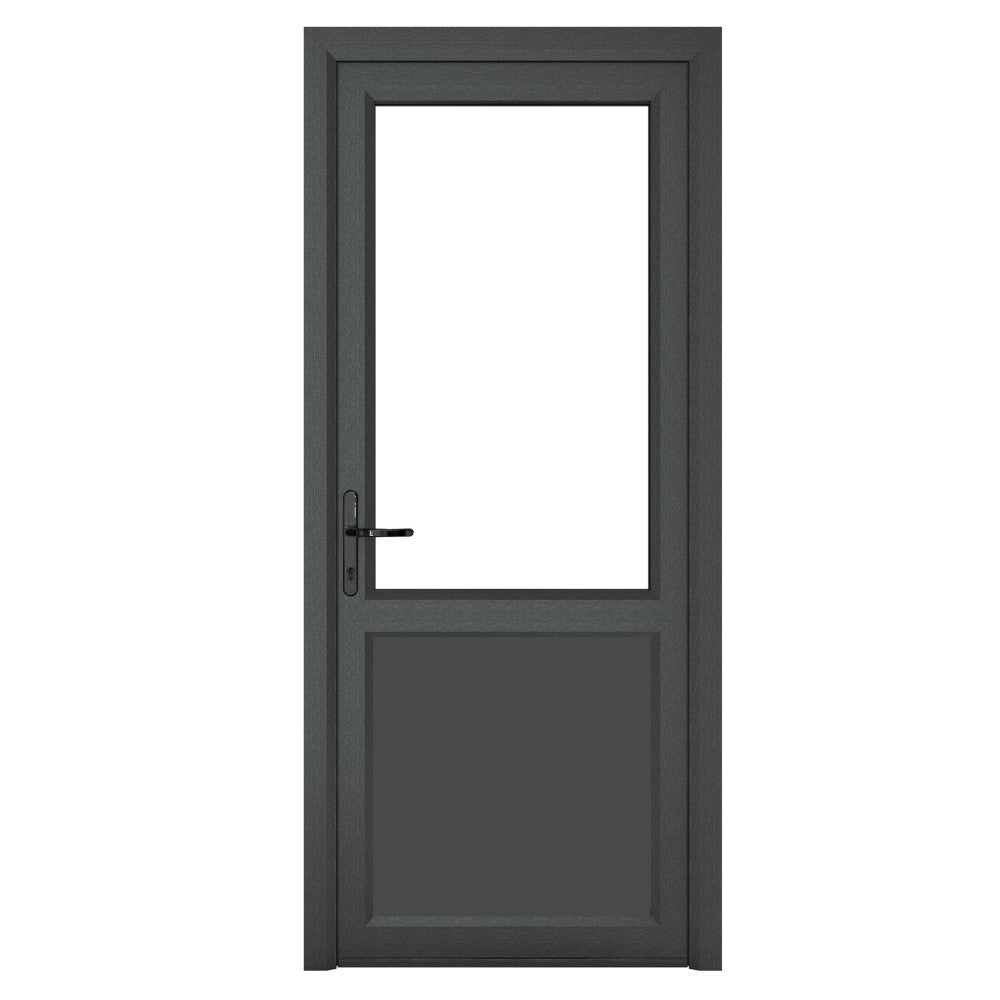 Crystal uPVC Grey Right Hand Inwards Clear Double Glazed Half Glass Half Panel Single Door - Trusted Building Supplies