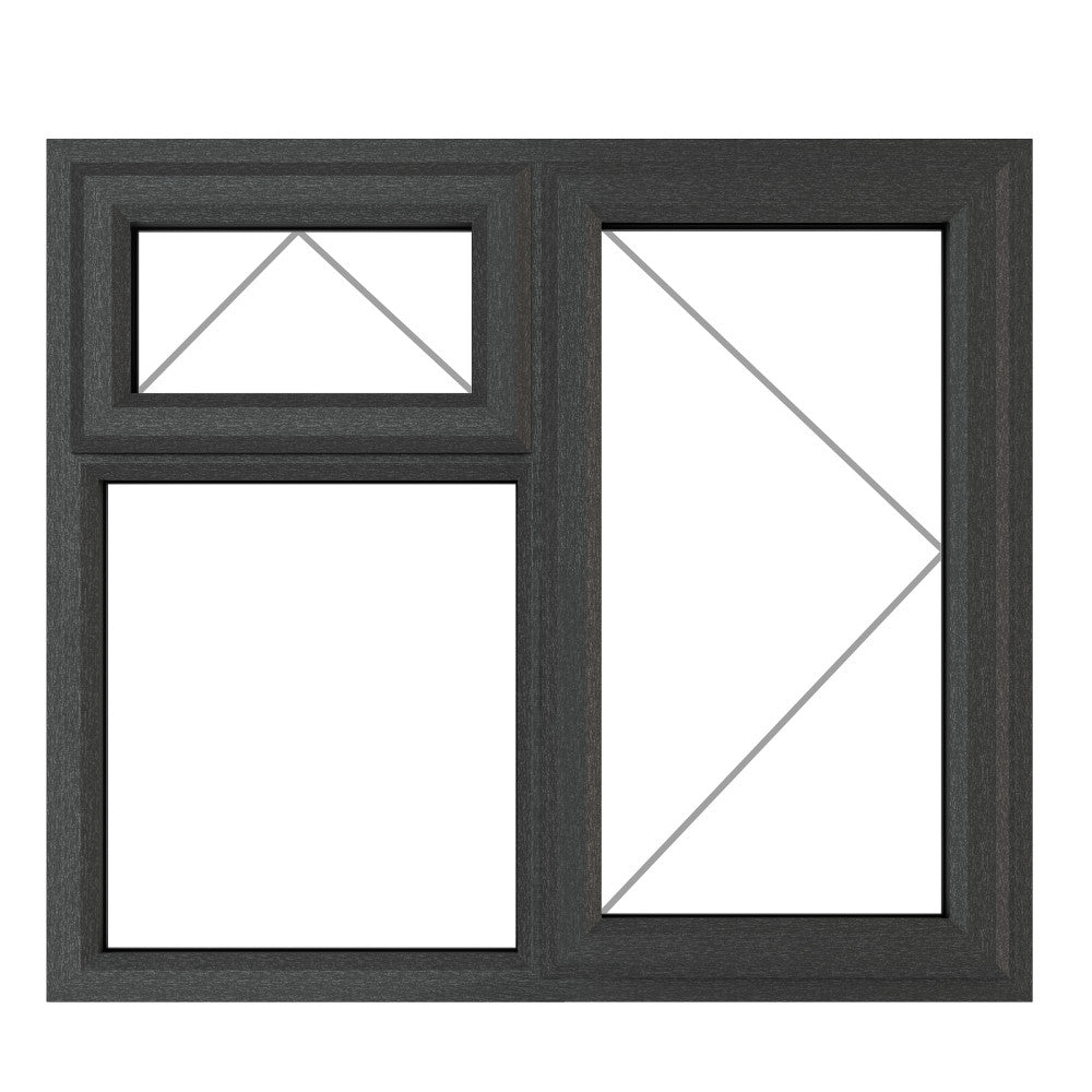 Crystal uPVC Grey Right Hung Top Opener Clear Double Glazed Fixed Light Window - Trusted Building Supplies