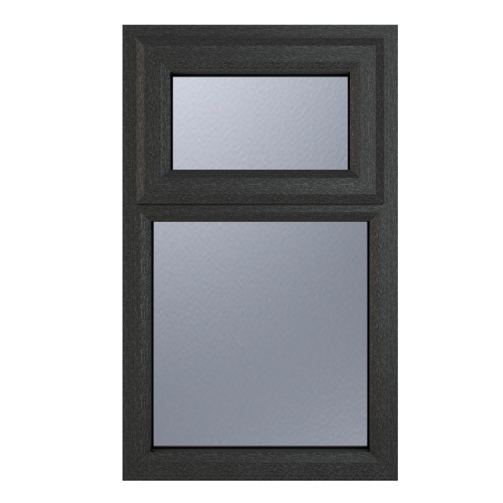 Crystal uPVC Grey Top Hung Opener Obscure Double Glazed Fixed Light Window - Trusted Building Supplies