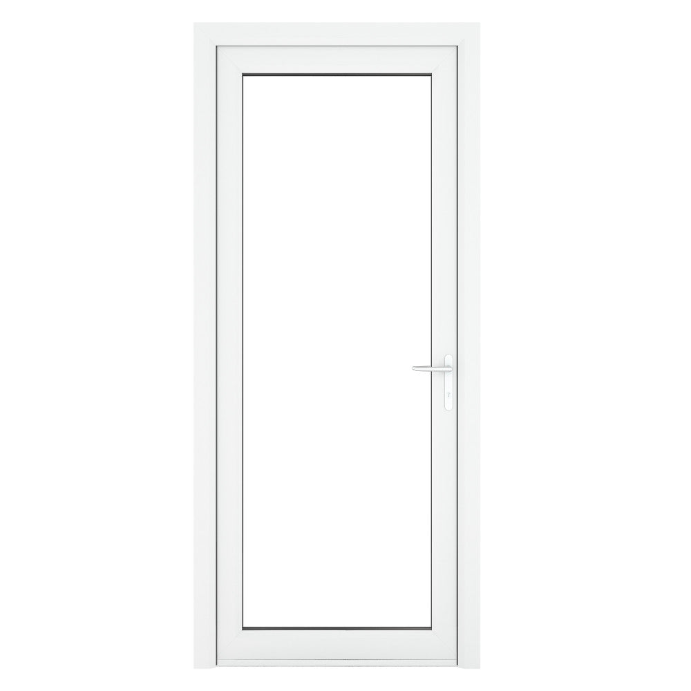 Crystal uPVC White Left Hand Inwards Clear Double Glazed Full Glass Single Door - Trusted Building Supplies
