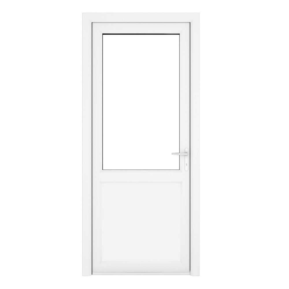 Crystal uPVC White Left Hand Inwards Clear Double Glazed Half Glass Half Panel Single Door - Trusted Building Supplies
