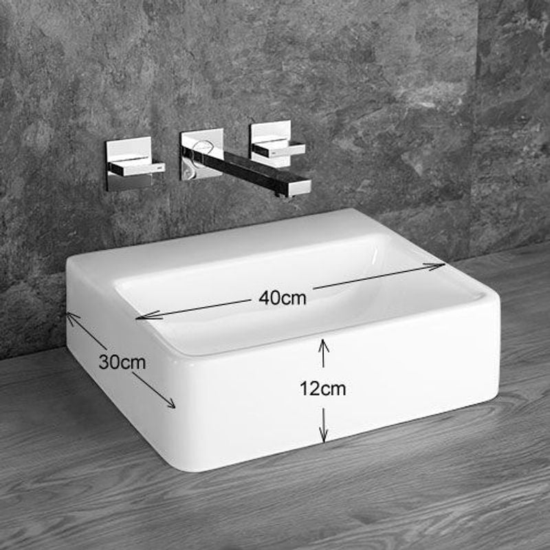 Elana White Ceramic Rectangular Countertop Basin 400mm x 300mm - Trusted Building Supplies