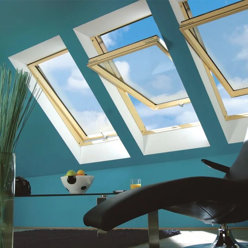 FAKRO FTP - V P5 Natural Pine Triple Glazed Centre Pivot Roof Window - Trusted Building Supplies