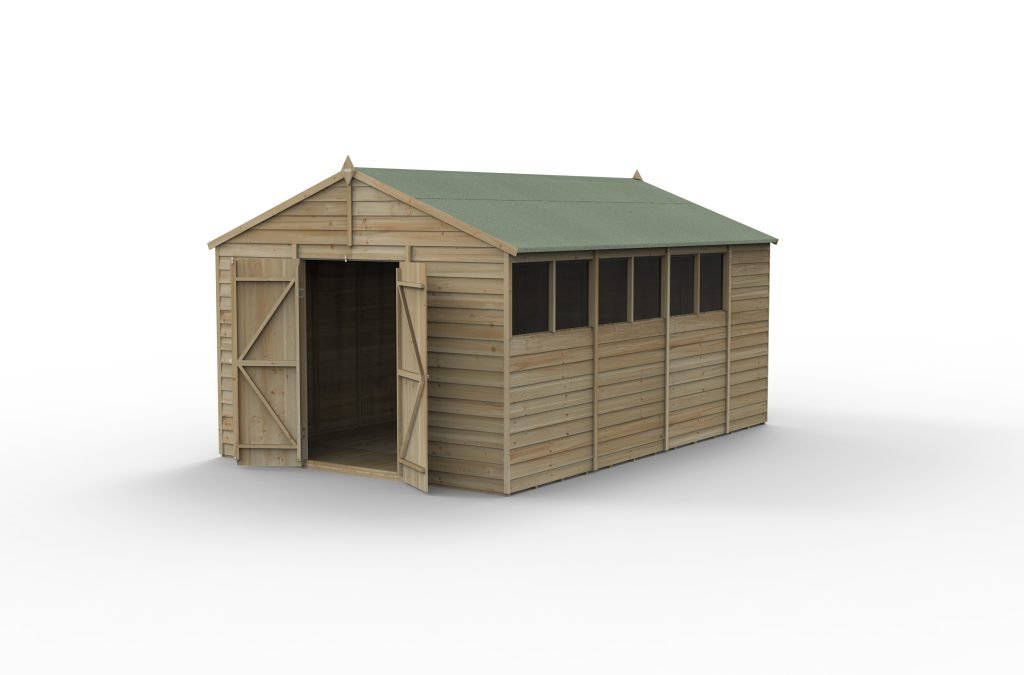 Forest Garden - 4Life Pressure Treated Overlap Apex Shed - 10ft x 15ft - Trusted Building Supplies
