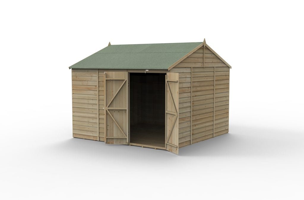 Forest Garden - 4Life Pressure Treated Overlap Reverse Apex Shed - 10ft x 10ft - Trusted Building Supplies