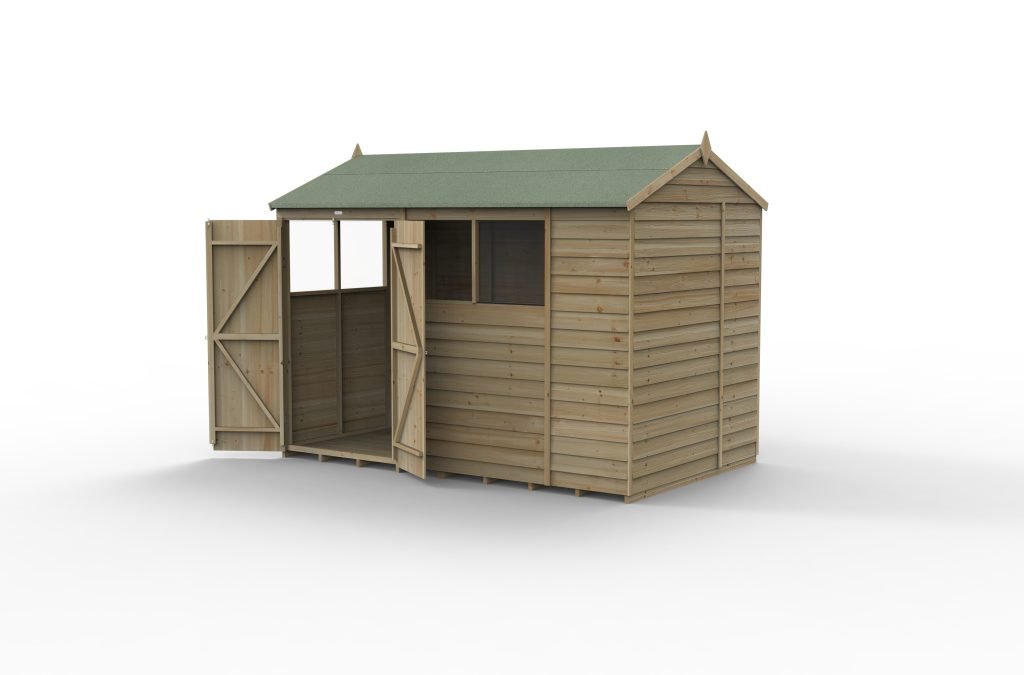 Forest Garden - 4Life Pressure Treated Overlap Reverse Apex Shed - 10ft x 6ft - Trusted Building Supplies