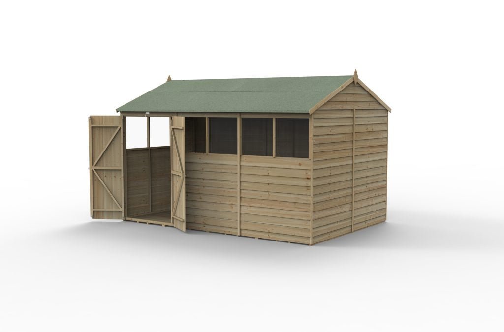 Forest Garden - 4Life Pressure Treated Overlap Reverse Apex Shed - 12ft x 8ft - Trusted Building Supplies