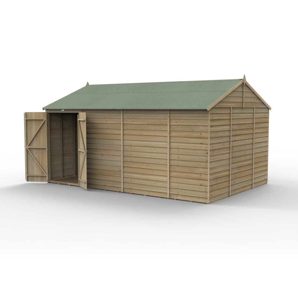 Forest Garden - 4Life Pressure Treated Overlap Reverse Apex Shed - 15ft x 10ft - Trusted Building Supplies