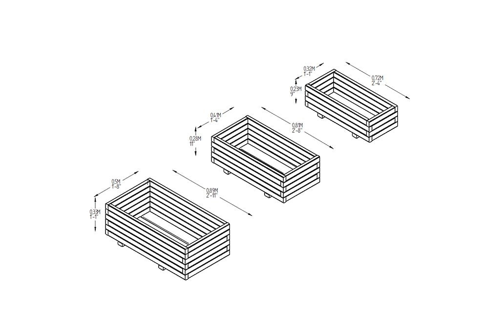 Forest Garden Durham Rectangular Planter - Set of 3 - Trusted Building Supplies