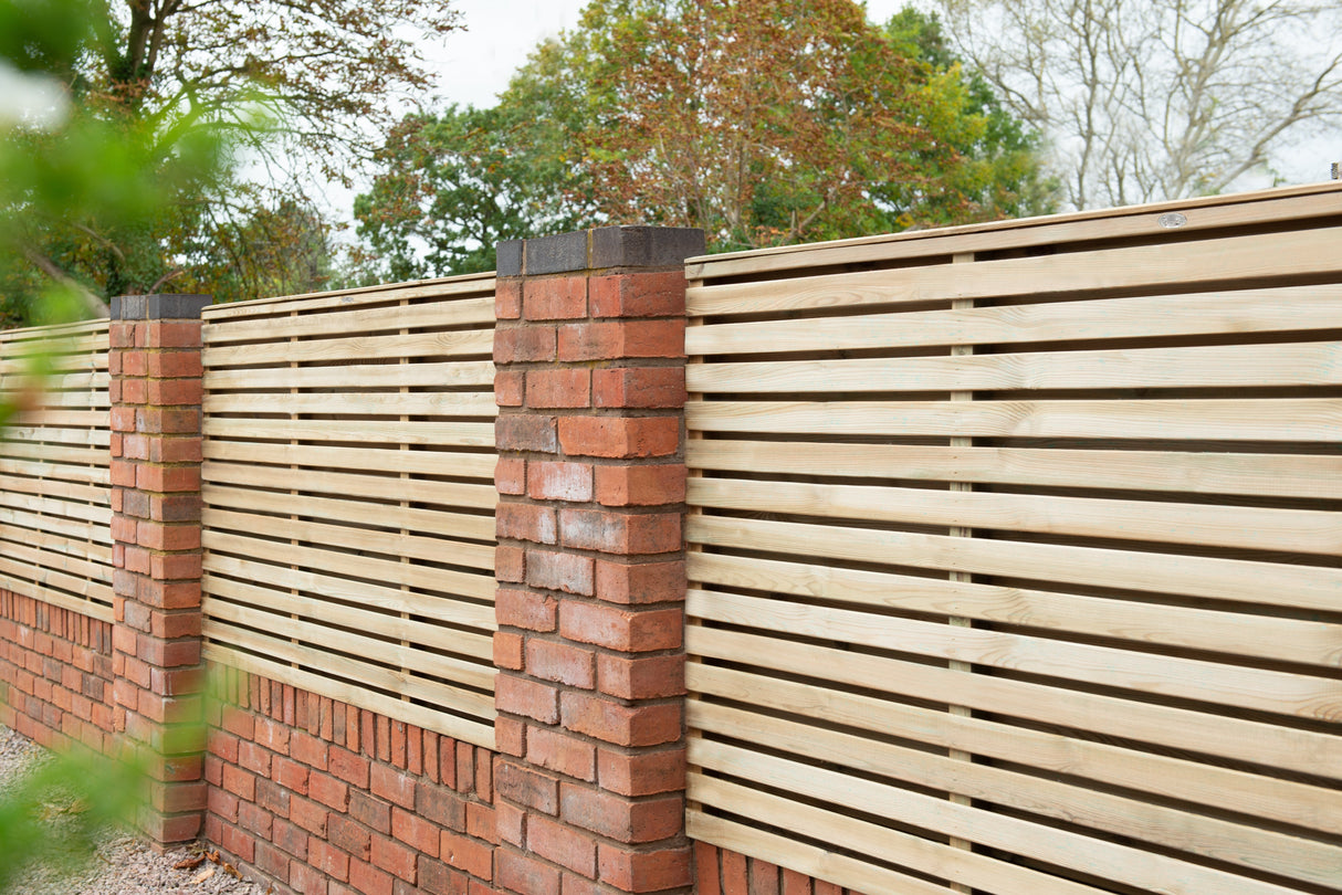 Forest Garden Green Pressure Treated Contemporary Double Slatted Fence Panel - Trusted Building Supplies