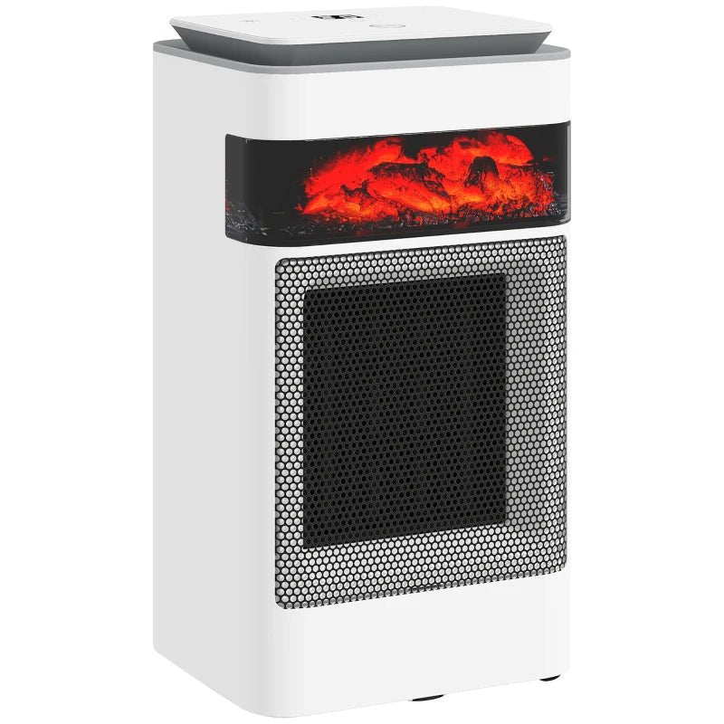 HOMCOM 1500W Portable Flame Effect Desk Heater - White - Trusted Building Supplies