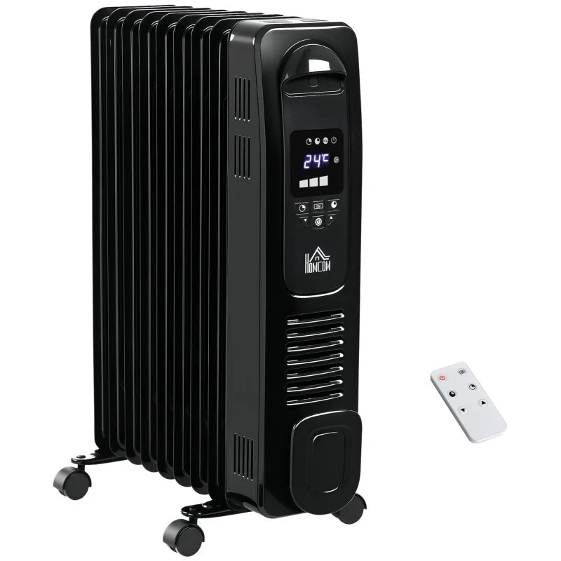 HOMCOM 2000W Digital Oil Filled Radiator - Black - Trusted Building Supplies