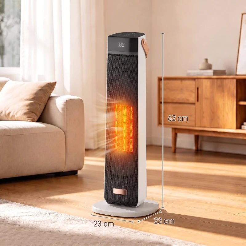 HOMCOM 2000W Portable Flame Effect Ceramic Heater - Beige - Trusted Building Supplies