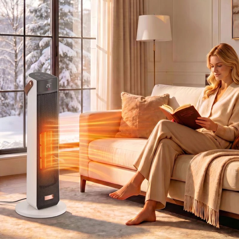 HOMCOM 2000W Portable Flame Effect Ceramic Heater - Beige - Trusted Building Supplies