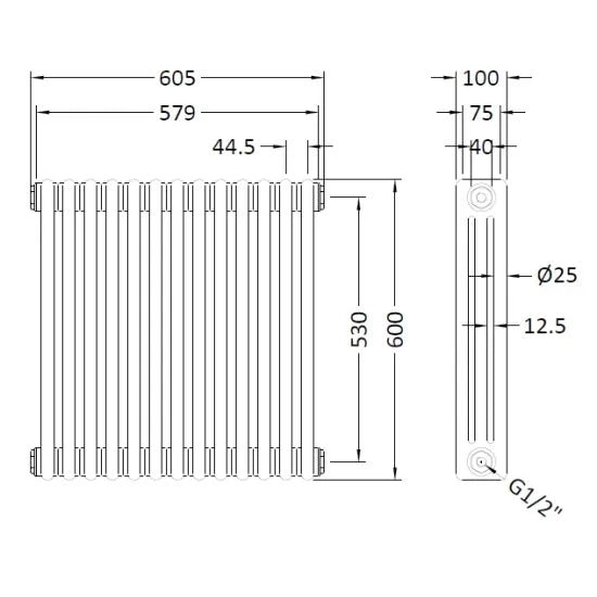 Hudson Reed Colosseum Traditional White Triple Column Radiator - 600mm x 605mm - Trusted Building Supplies
