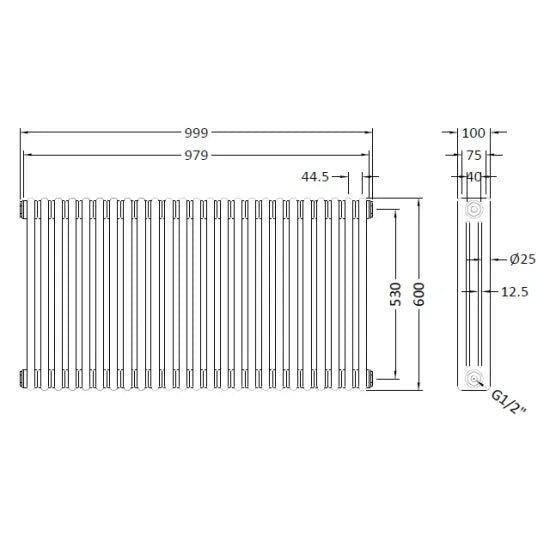 Hudson Reed Colosseum Traditional White Triple Column Radiator - 600mm x 999mm - Trusted Building Supplies