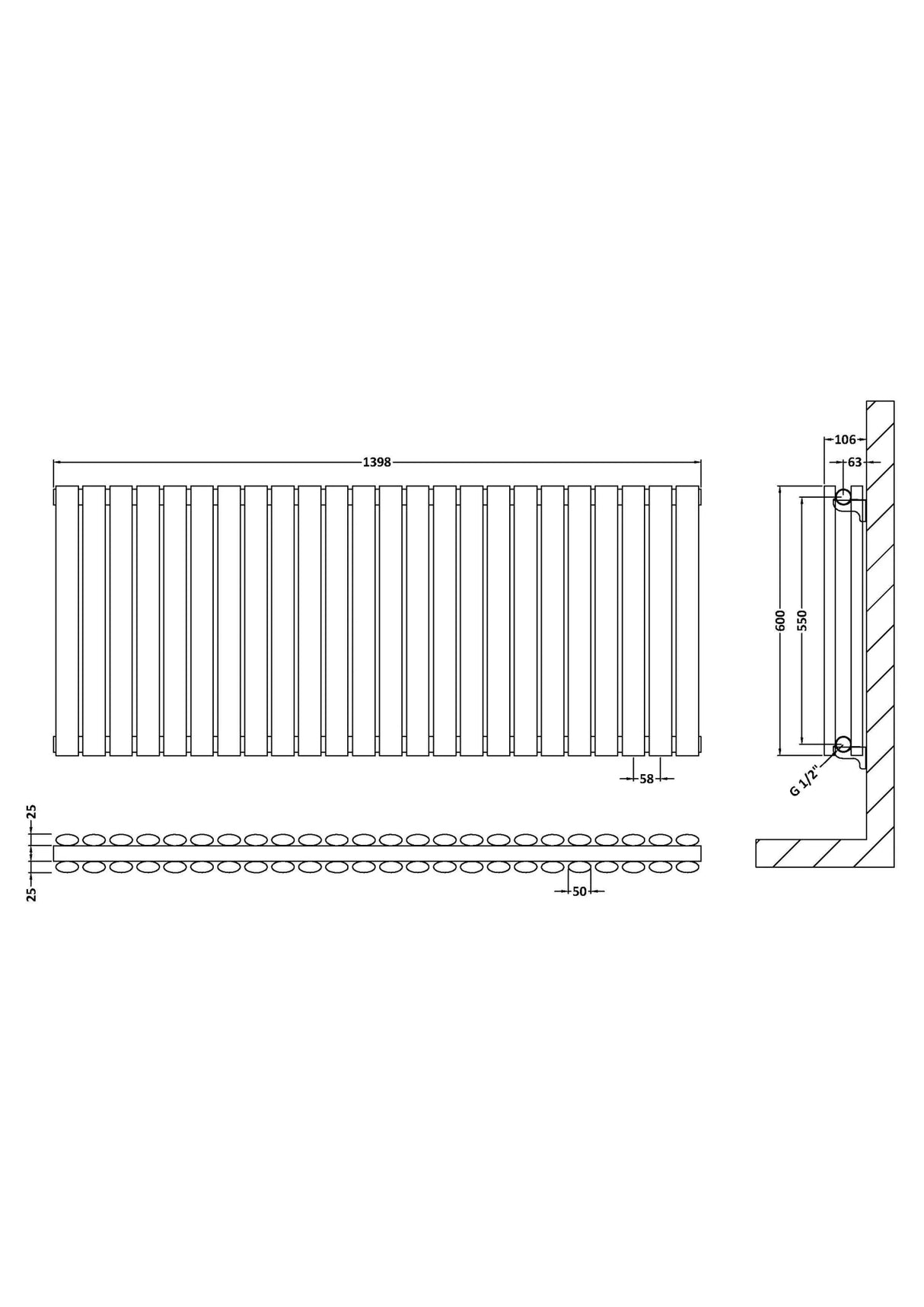 Hudson Reed Revive Anthracite Horizontal Double Panel Radiator - 600mm x 1398mm - Trusted Building Supplies