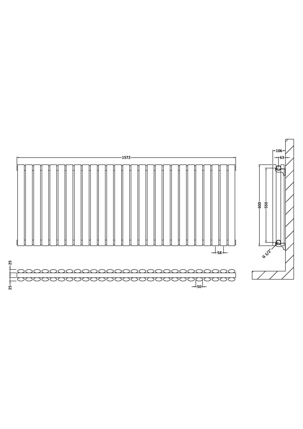 Hudson Reed Revive Anthracite Horizontal Double Panel Radiator - 600mm x 1572mm - Trusted Building Supplies