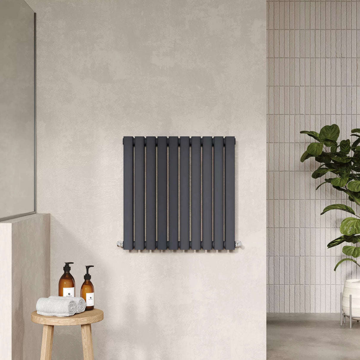 Hudson Reed Revive Anthracite Horizontal Double Panel Radiator - 600mm x 586mm - Trusted Building Supplies