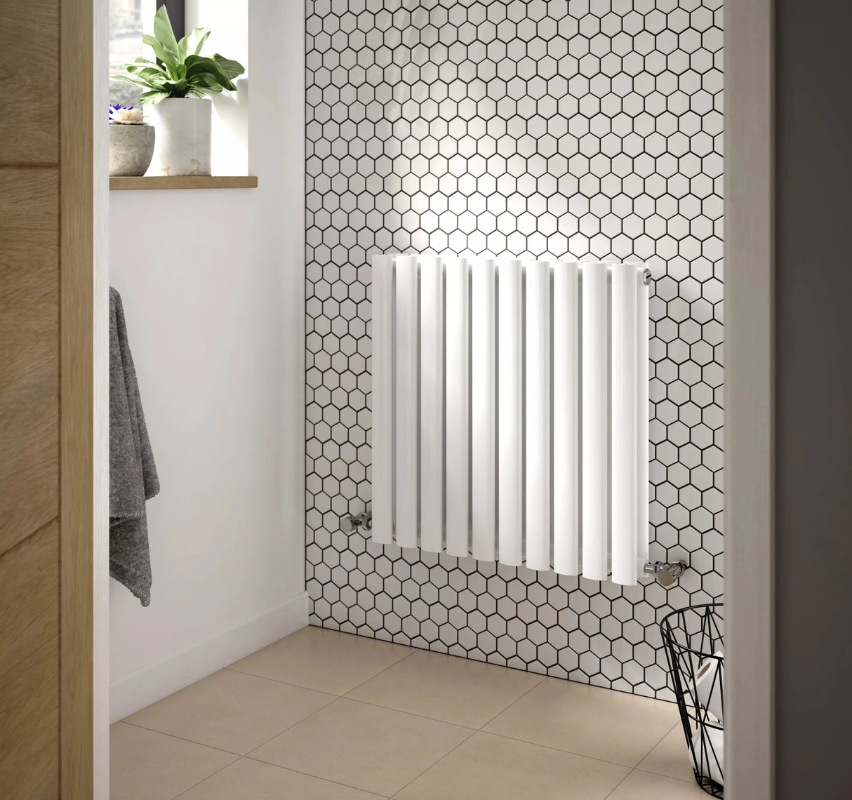 Hudson Reed Revive High Gloss White Horizontal Double Panel Radiator - 600mm x 586mm - Trusted Building Supplies