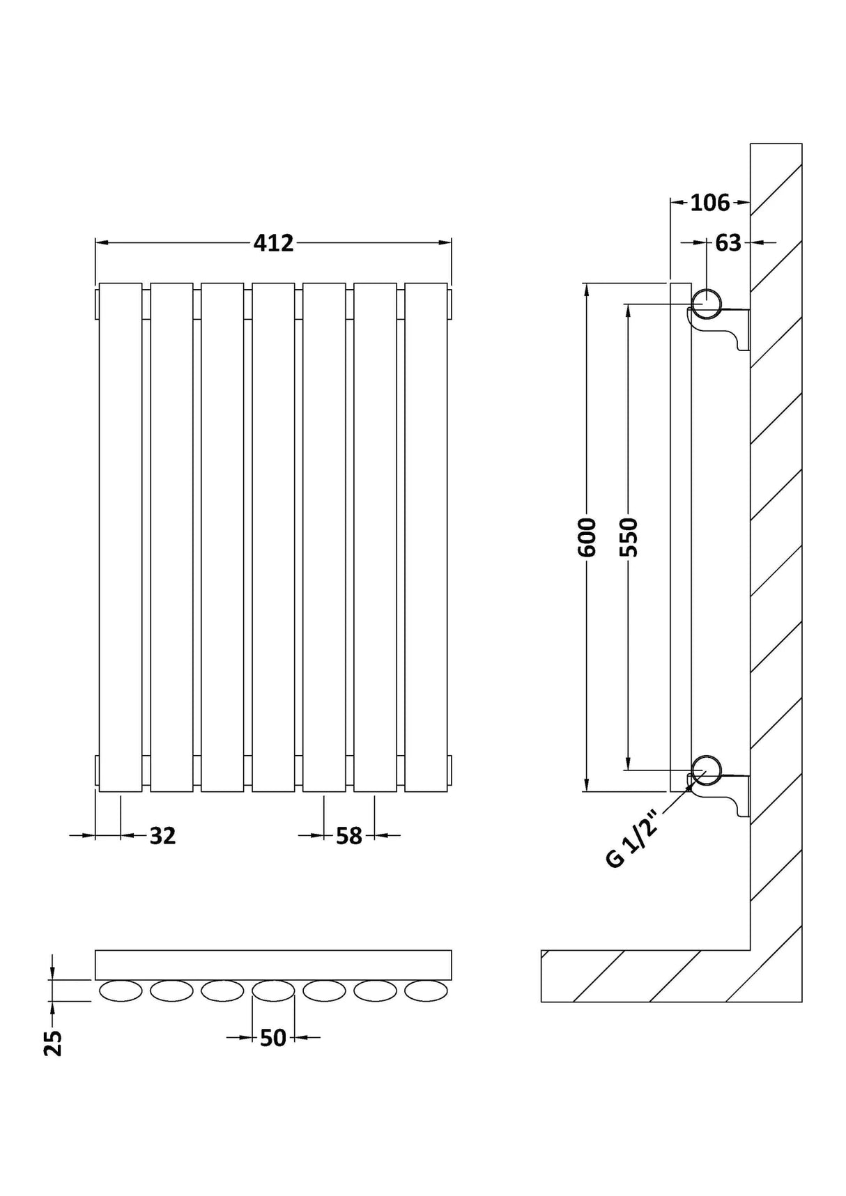 Hudson Reed Revive High Gloss White Horizontal Single Panel Radiator - 600mm x 412mm - Trusted Building Supplies