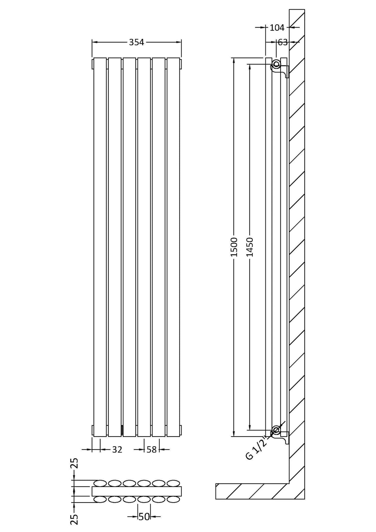 Hudson Reed Revive White Double Panel Designer Radiator - 1500mm x 354mm - Trusted Building Supplies
