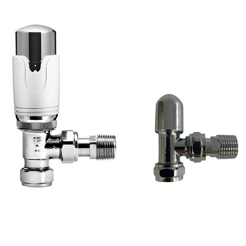 Kartell Refined Angled Thermostatic Radiator Valve & Lockshield - Twin Pack - Trusted Building Supplies