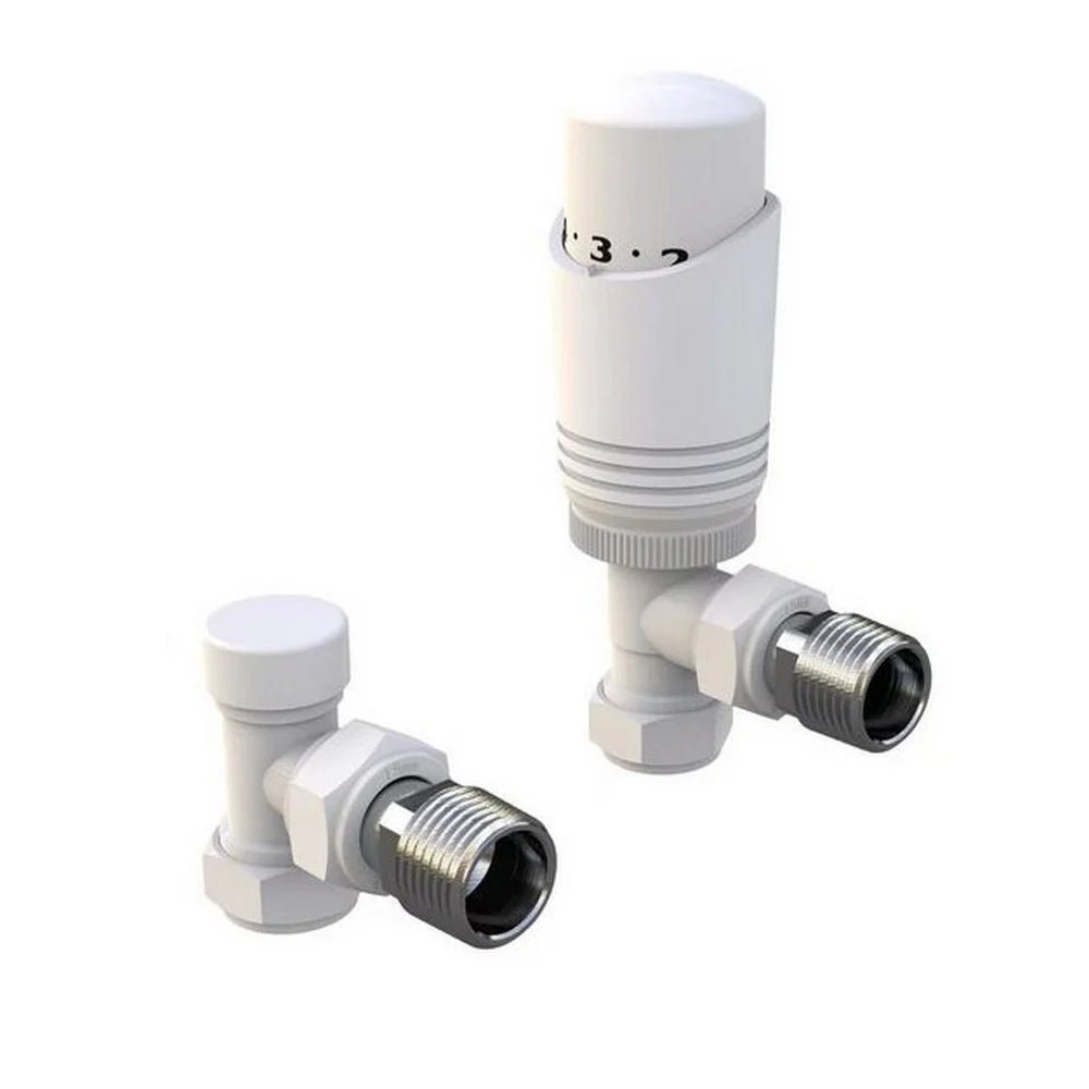 Kartell White Angled Thermostatic Radiator Valve - Twin Pack - Trusted Building Supplies
