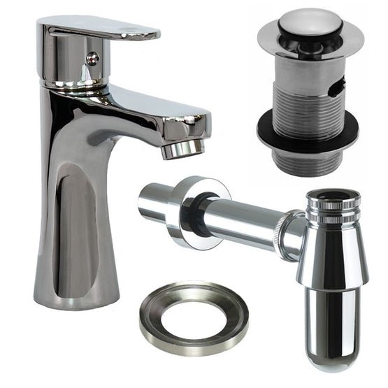 Low Chrome Tap with Slotted Waste, Bottle Trap & Mounting Ring - Trusted Building Supplies