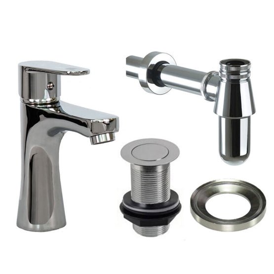 Low Chrome Tap with Unslotted Waste, Bottle Trap & Mounting Ring - Trusted Building Supplies