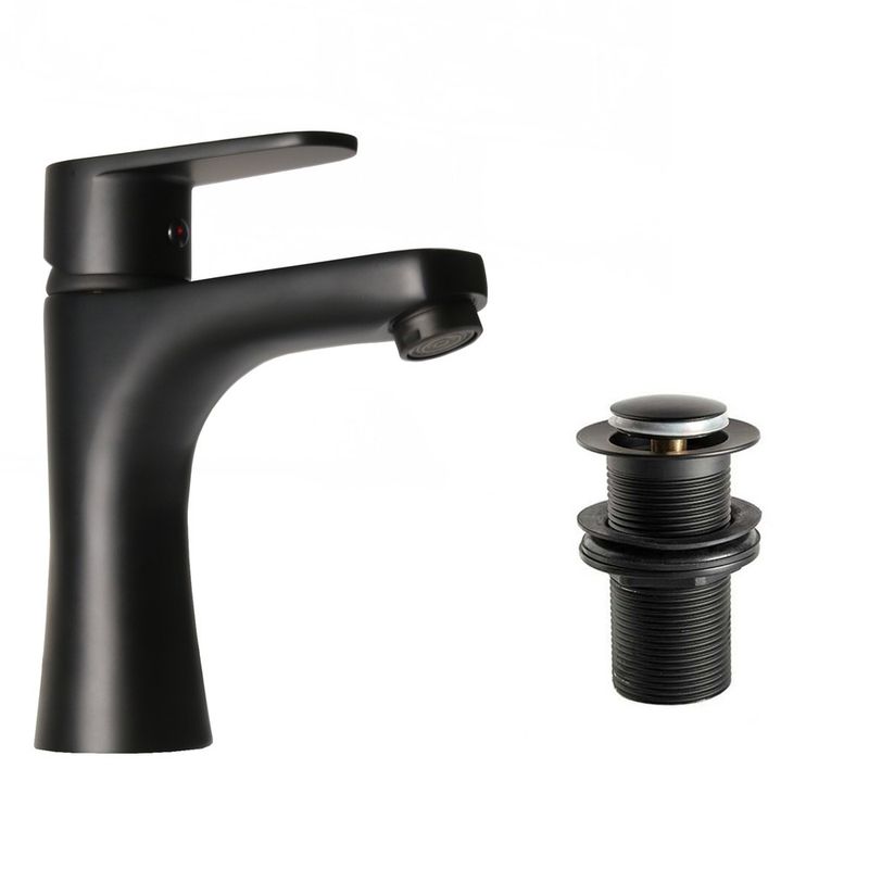 Low Matt Black Basin Mixer Tap with Black Non Slotted Waste - Trusted Building Supplies