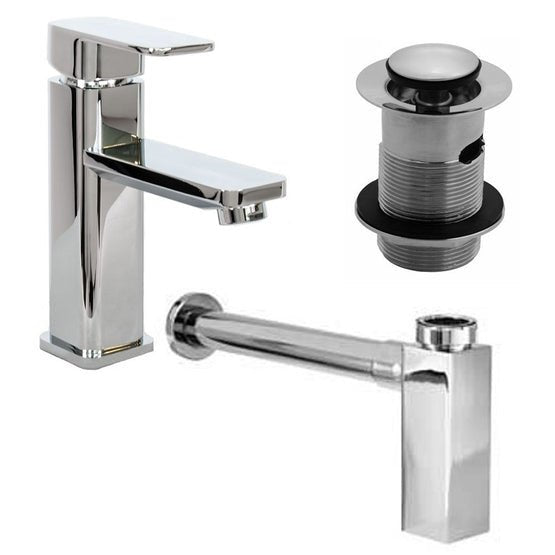 Low Square Chrome Tap with Slotted Waste & Bottle Trap - Trusted Building Supplies