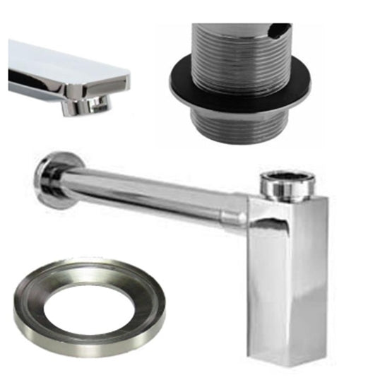 Low Square Chrome Tap with Slotted Waste, Bottle Trap & Mounting Ring - Trusted Building Supplies