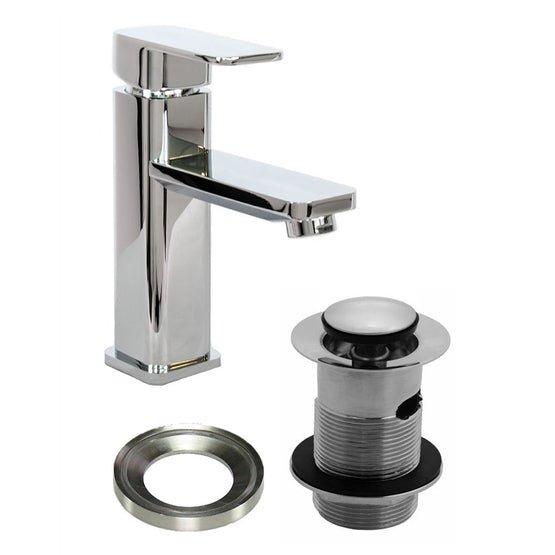 Low Square Chrome Tap with Slotted Waste & Mounting Ring - Trusted Building Supplies