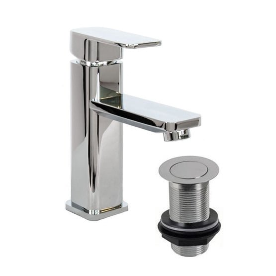 Low Square Chrome Tap with Unslotted Waste - Trusted Building Supplies