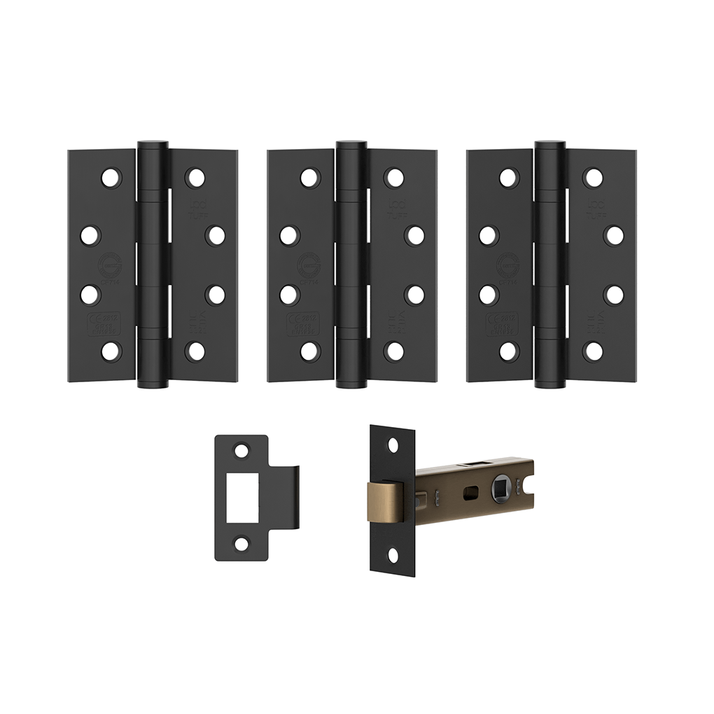 LPD Firedoor Hinge & Latch Pack - Matt Black - Trusted Building Supplies